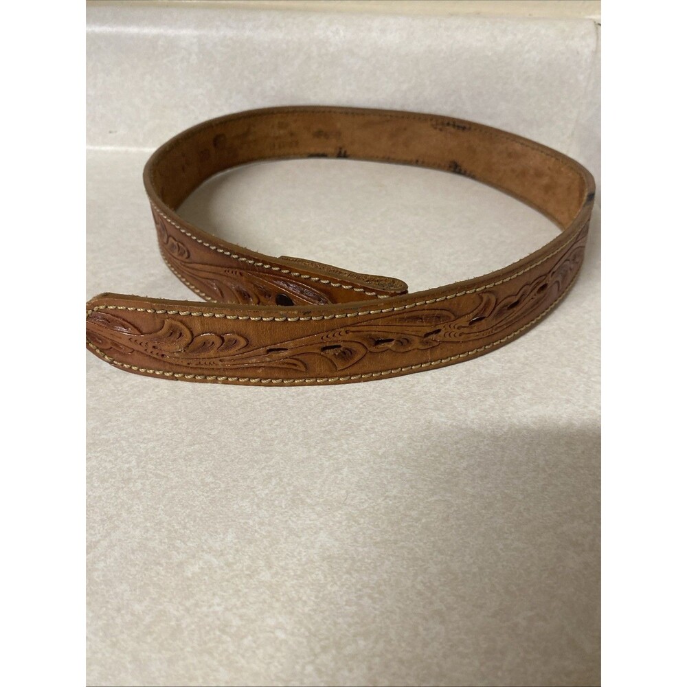 CHAMBERS LEATHER HAND TOOLED BELT SZ 28 USA MADE